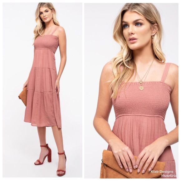 ❤️LAST! Rose Woven Smocked Tiered Midi Dress! - Picture 2 of 5